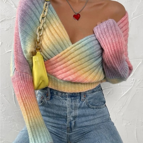 New ombre wrap v neck sweater - Picture 2 of 6
